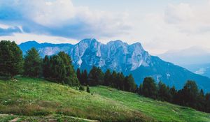 Превью обои горы, луг, доломитовые альпы, валь-ди-фасса, италия