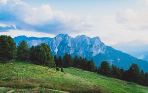 Превью обои горы, луг, доломитовые альпы, валь-ди-фасса, италия