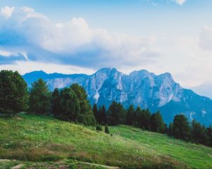 Превью обои горы, луг, доломитовые альпы, валь-ди-фасса, италия