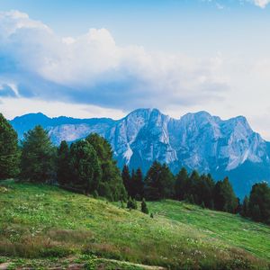 Превью обои горы, луг, доломитовые альпы, валь-ди-фасса, италия