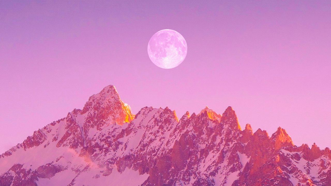 Обои горы, луна, ночь, пейзаж, фиолетовый