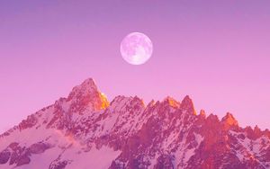 Превью обои горы, луна, ночь, пейзаж, фиолетовый