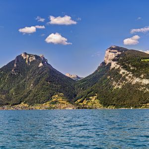 Превью обои горы, море, деревья, небо, природа