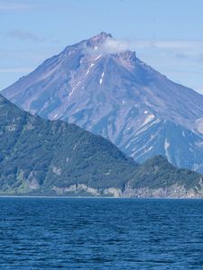 Превью обои горы, море, склон, природа, пейзаж, синий