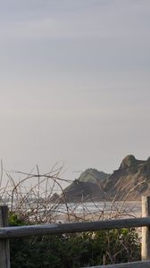 Превью обои горы, море, ветки, берег, вид, природа