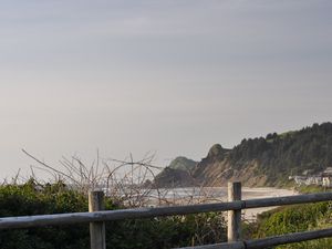 Превью обои горы, море, ветки, берег, вид, природа