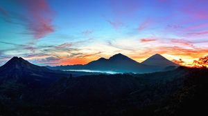 Превью обои горы, небо, бали, восход солнца, кинтамани, индонезия