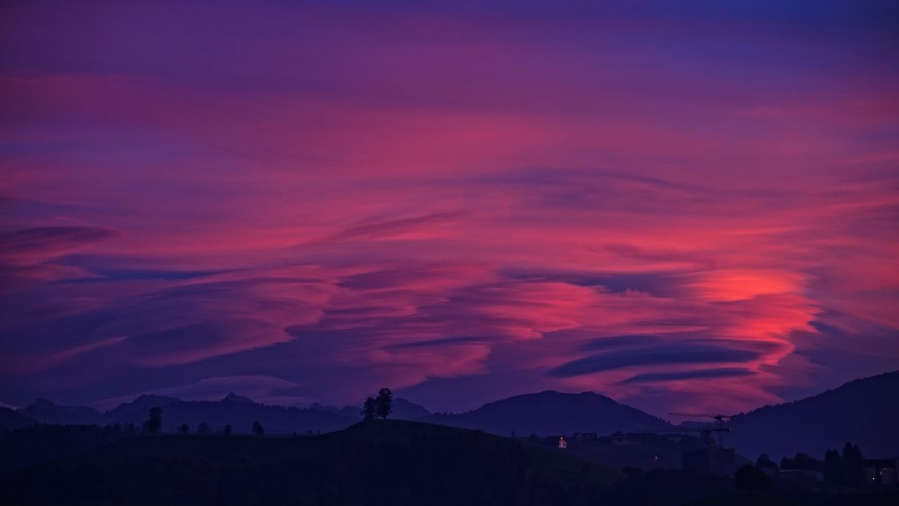 Обои горы, небо, облака, фиолетовый