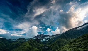 Превью обои горы, небо, облака, пейзаж, леса