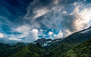Превью обои горы, небо, облака, пейзаж, леса