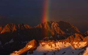 Превью обои горы, небо, радуга, снег