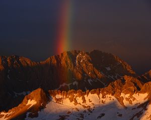 Превью обои горы, небо, радуга, снег