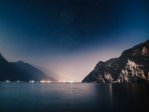 Превью обои горы, ночь, море