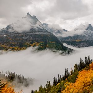 Превью обои горы, облака, деревья, природа, вид