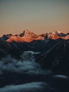 Превью обои горы, облака, долина, сумерки, пейзаж