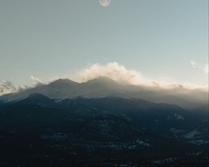 Превью обои горы, облака, луна, пейзаж, природа