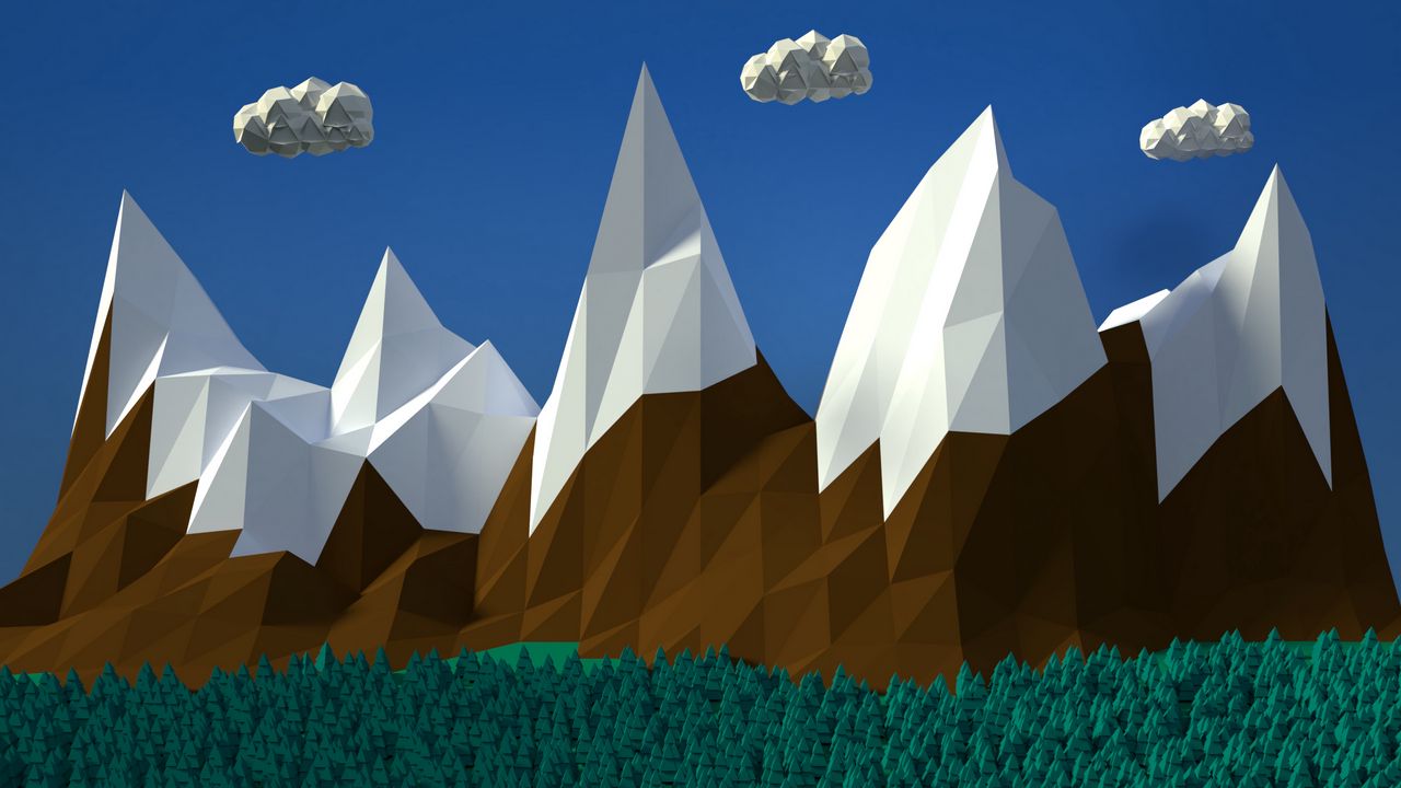 Обои горы, облака, объем, вектор, арт, 3d