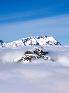 Превью обои горы, облака, снег, небо, вершины