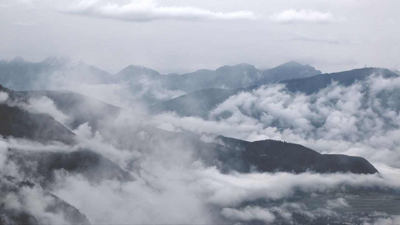 Обои горы, облака, туман