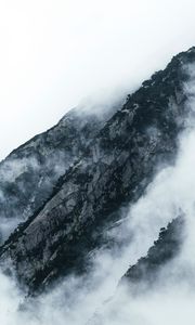 Превью обои горы, облака, туман, склоны, растительность
