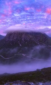 Превью обои горы, облака, вершина, шотландия, розовый