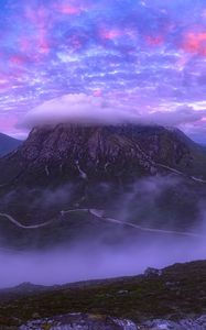 Превью обои горы, облака, вершина, шотландия, розовый