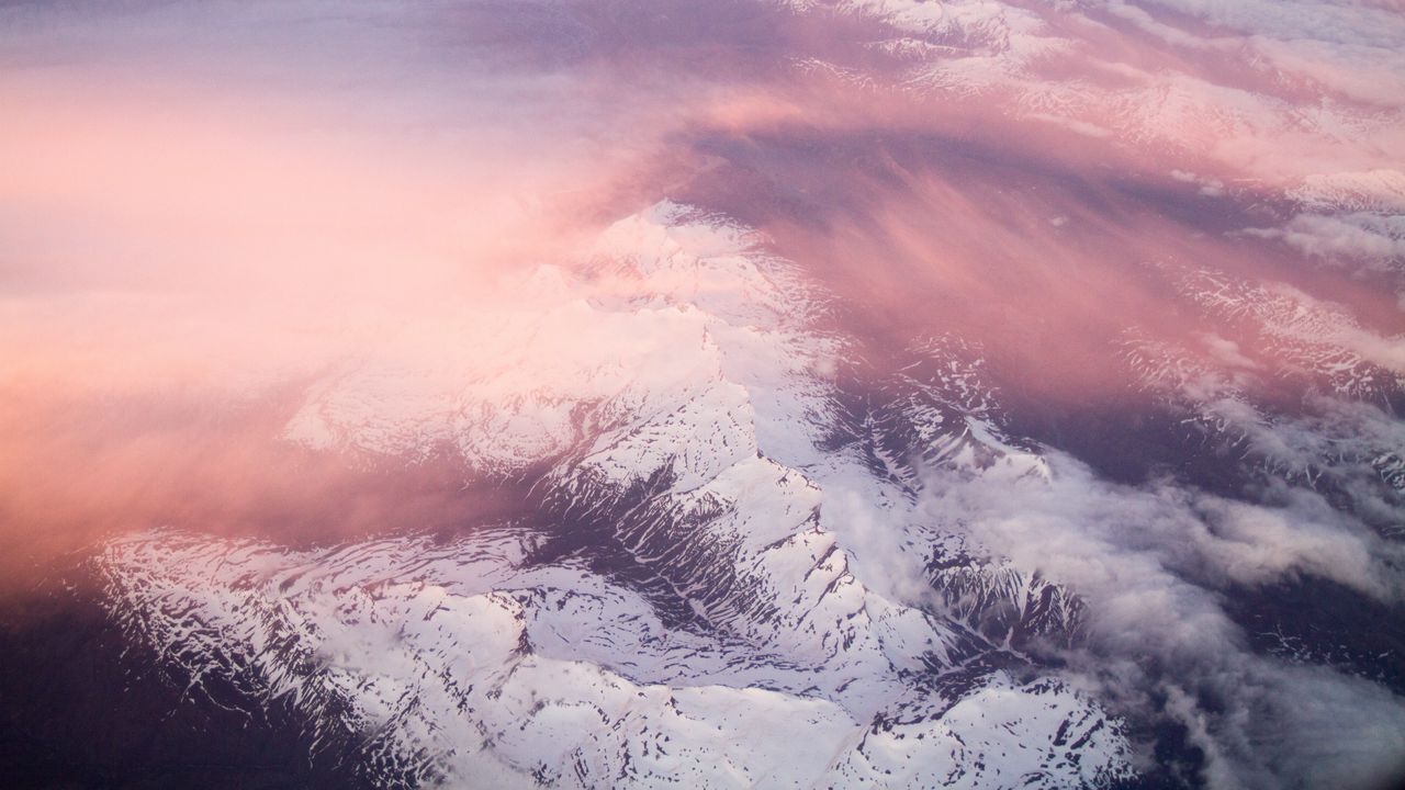 Обои горы, облака, вершины, розовый
