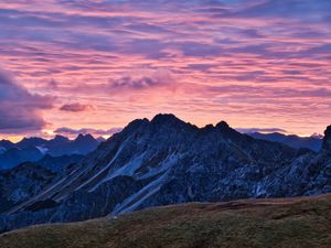 Превью обои горы, облака, закат, небо, природа