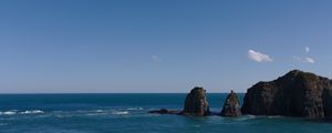 Превью обои горы, океан, море, облака, горизонт, природа