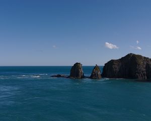 Превью обои горы, океан, море, облака, горизонт, природа