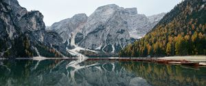 Превью обои горы, отражение, озеро, дно