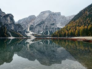 Превью обои горы, отражение, озеро, дно