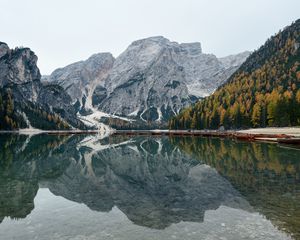 Превью обои горы, отражение, озеро, дно