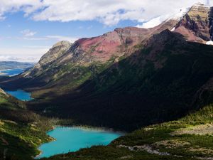 Превью обои горы, озера, низины, тени, небо