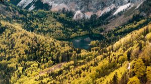 Превью обои горы, озеро, долина, лес, пейзаж, природа