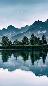 Превью обои горы, озеро, фотошоп, отражение