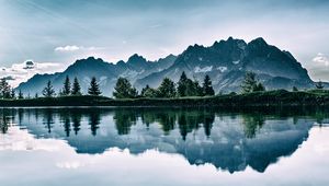 Превью обои горы, озеро, фотошоп, отражение