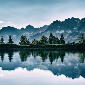 Превью обои горы, озеро, фотошоп, отражение
