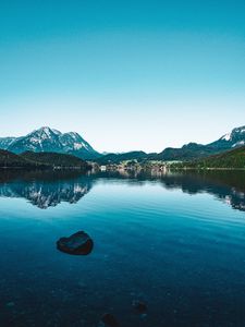 Превью обои горы, озеро, камни, отражение, пейзаж