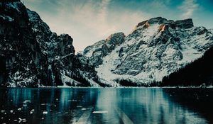 Превью обои горы, озеро, лед, снег, италия