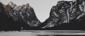 Превью обои горы, озеро, лед, пейзаж, природа