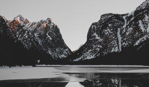 Превью обои горы, озеро, лед, пейзаж, природа