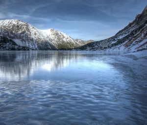 Превью обои горы, озеро, лед, снег, природа