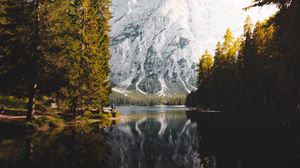 Превью обои горы, озеро, лес, пейзаж, природа