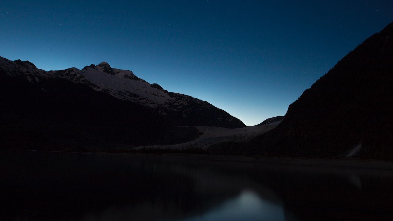 Обои горы, озеро, ночь