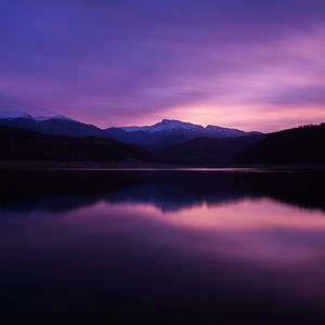 Превью обои горы, озеро, ночь, отражение