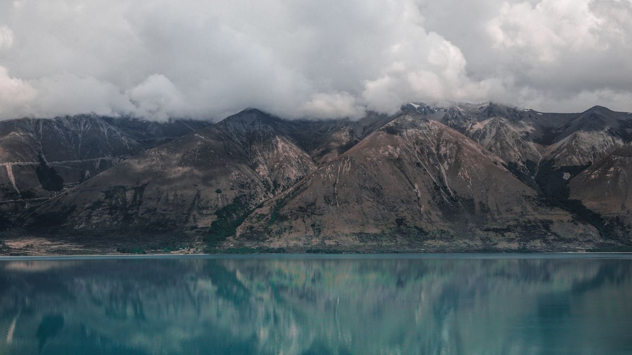 Обои горы, озеро, облака, охау, новая зеландия