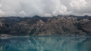 Превью обои горы, озеро, облака, охау, новая зеландия