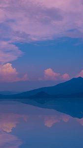 Превью обои горы, озеро, облака, отражение, пейзаж, фиолетовый