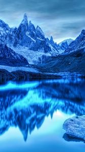 Превью обои горы, озеро, отражение, снег, лед